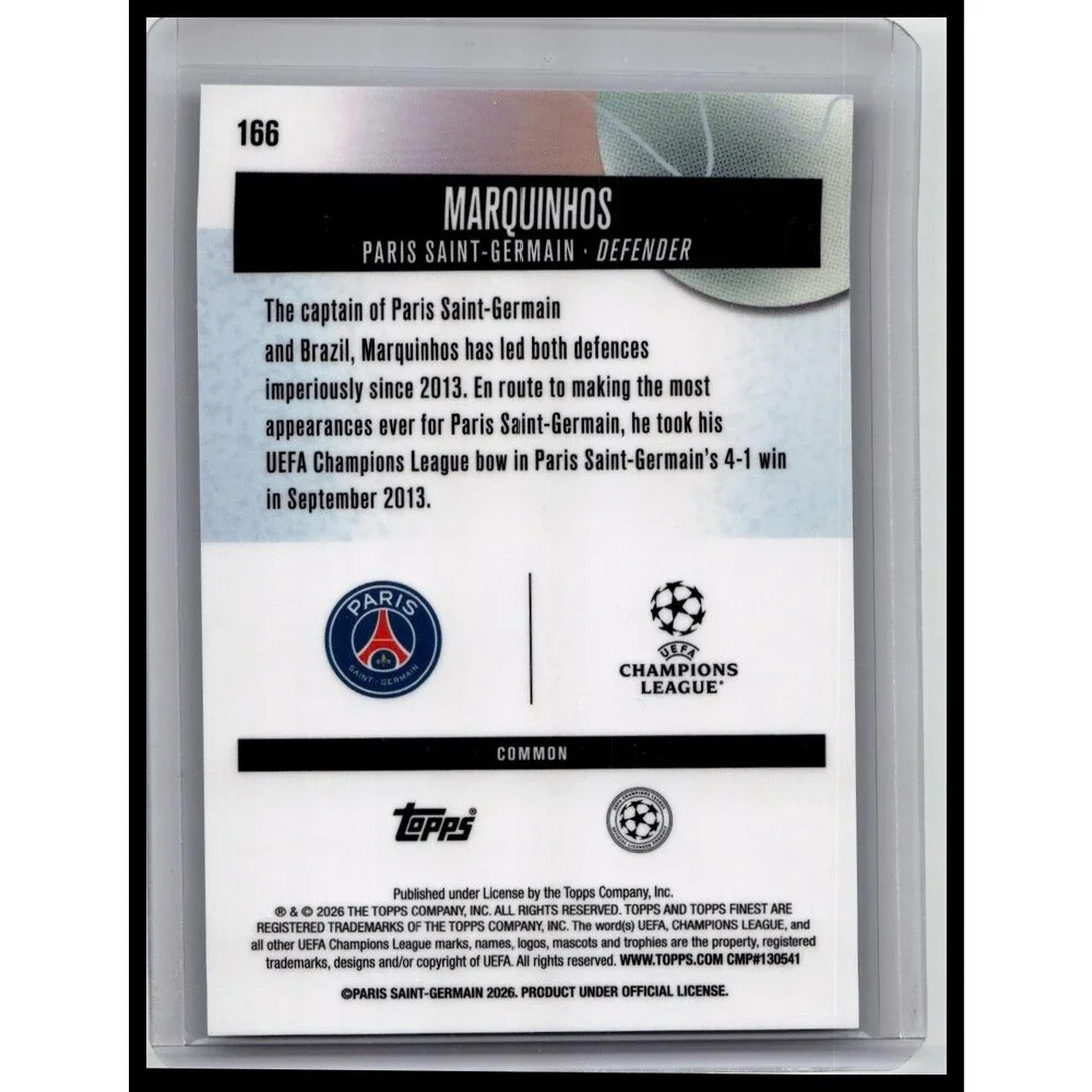 2025-26 Finest UEFA Marquinhos #166 Purple Checkerboard Refractor #/150